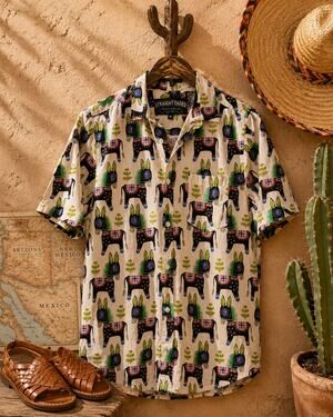 Straight Faded Donkey Print Button Front Shirt Men's Medium 100% Cotton